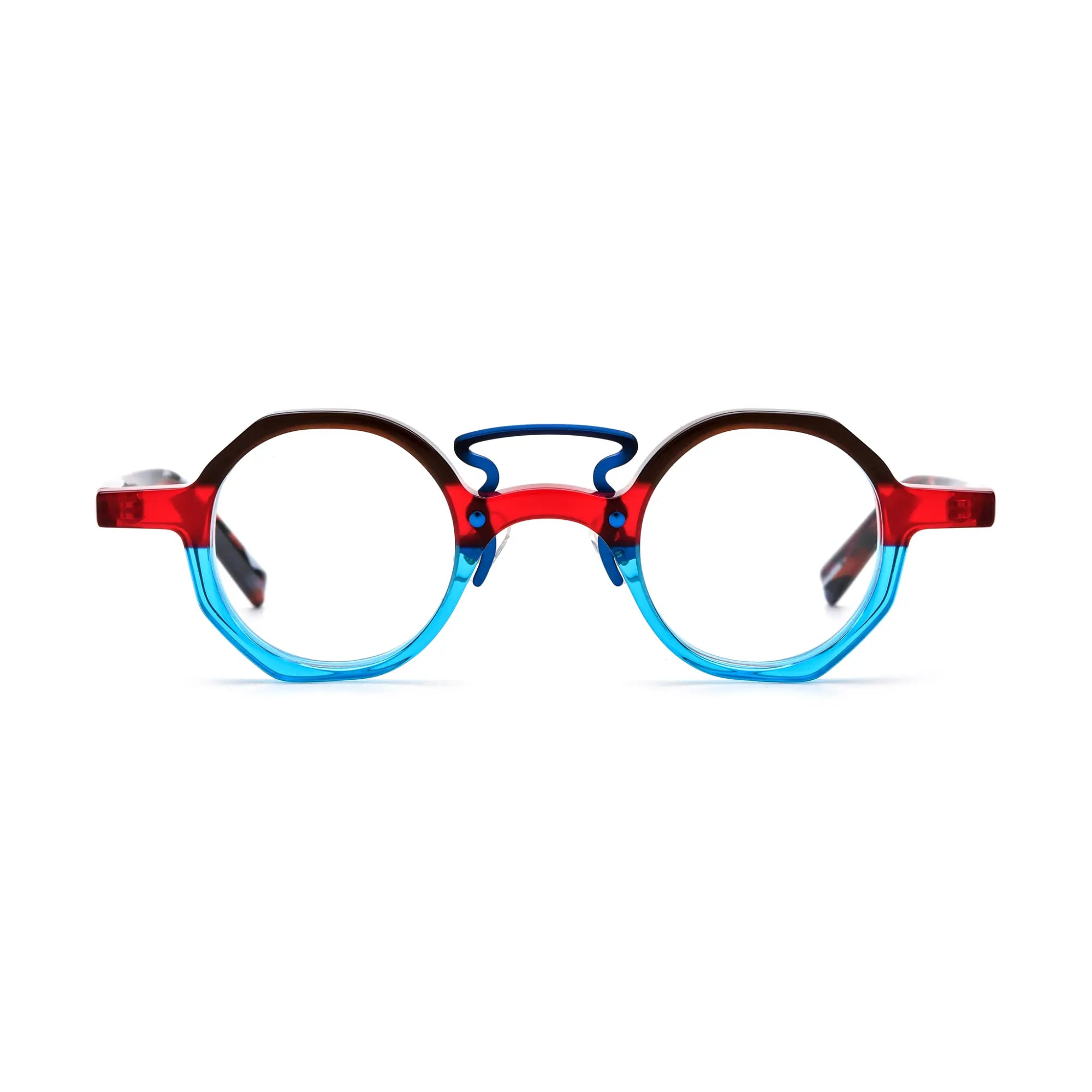 VoyueLens™ Crimson Blue Fusion Geometric Eyeglasses – Front View – SKU VL19244-C1